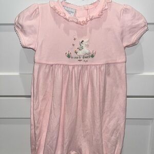 Pink Bodysuit with Embroidery and Ruffle Neckline